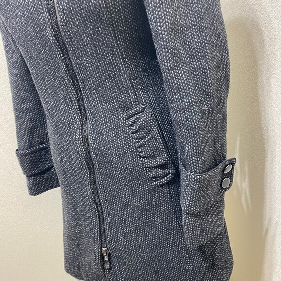 SOIA & KYO Gray Herringbone Wool Blend Trench Coat Petite Small No Belt - Picture 3 of 11